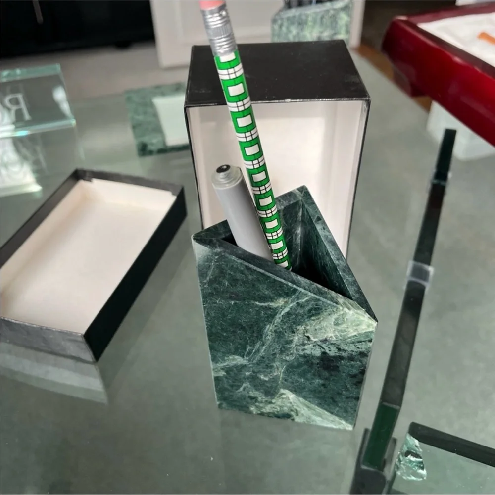 Brand new green marble pencil/pen holder.  Comes with gift box